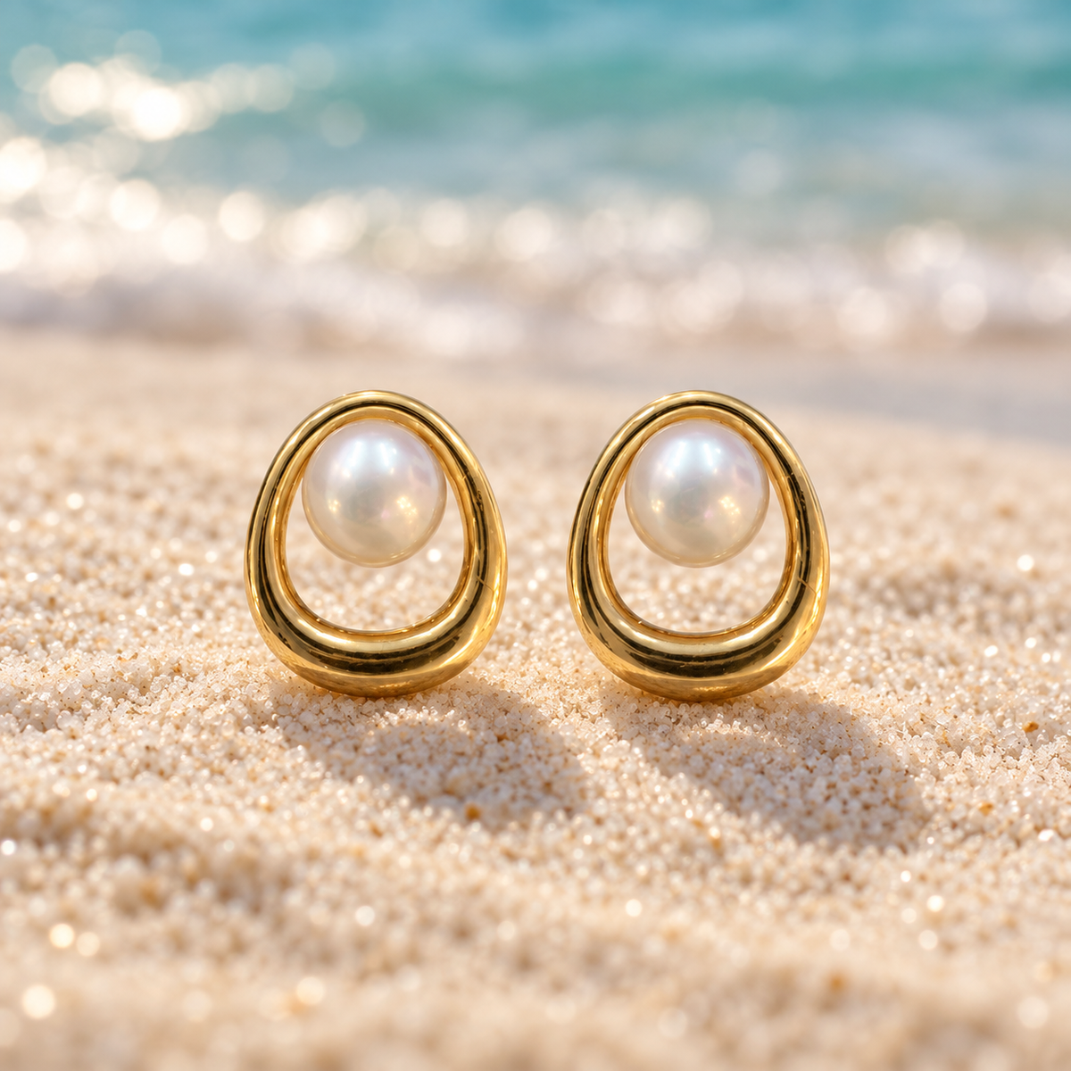 Golden Teardrop Freshwater Pearl Earrings