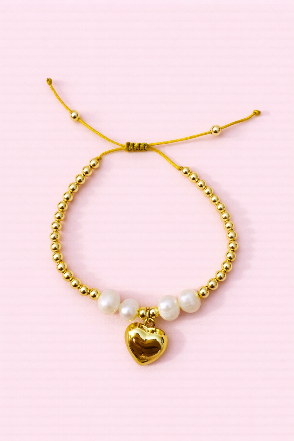 Maisie 18k gold filled, Real fresh water pearl & gold heart adjustable bracelet