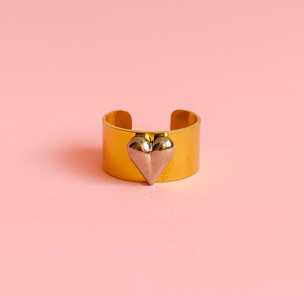 Elysia Thick 18k gold filled & sterling silver ring,Tarnish free