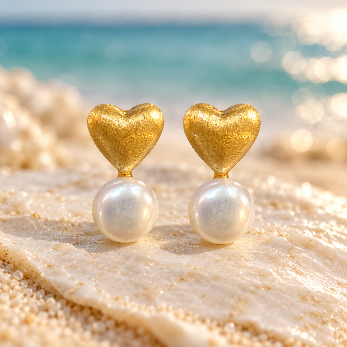 18K Gold-Filled Heart & Freshwater Pearl Drop Earrings