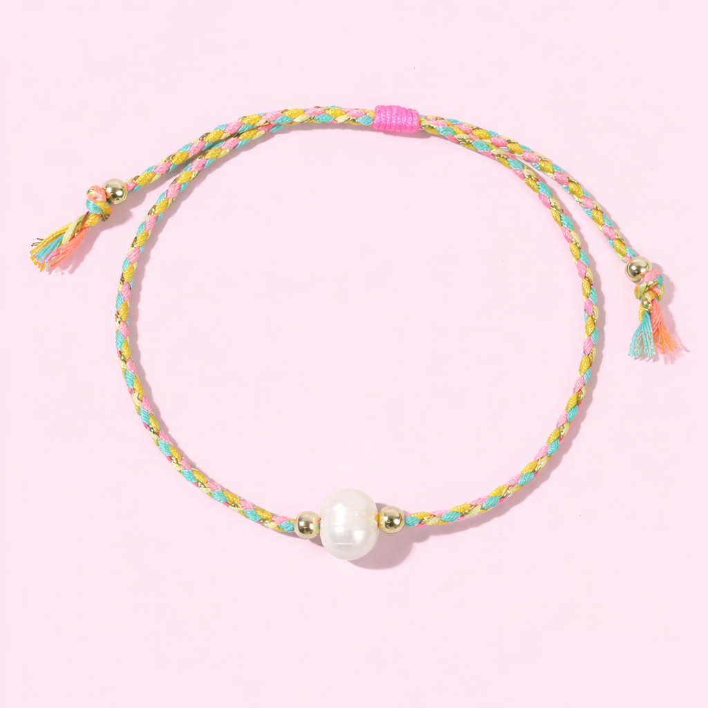 Ariel Turquoise and pink 18k gold filled & Real fresh water pearl adjustable bracelet