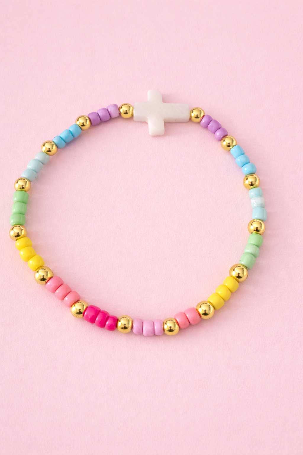 Aubrey cross multi color beaded 18k gold filled bracelet