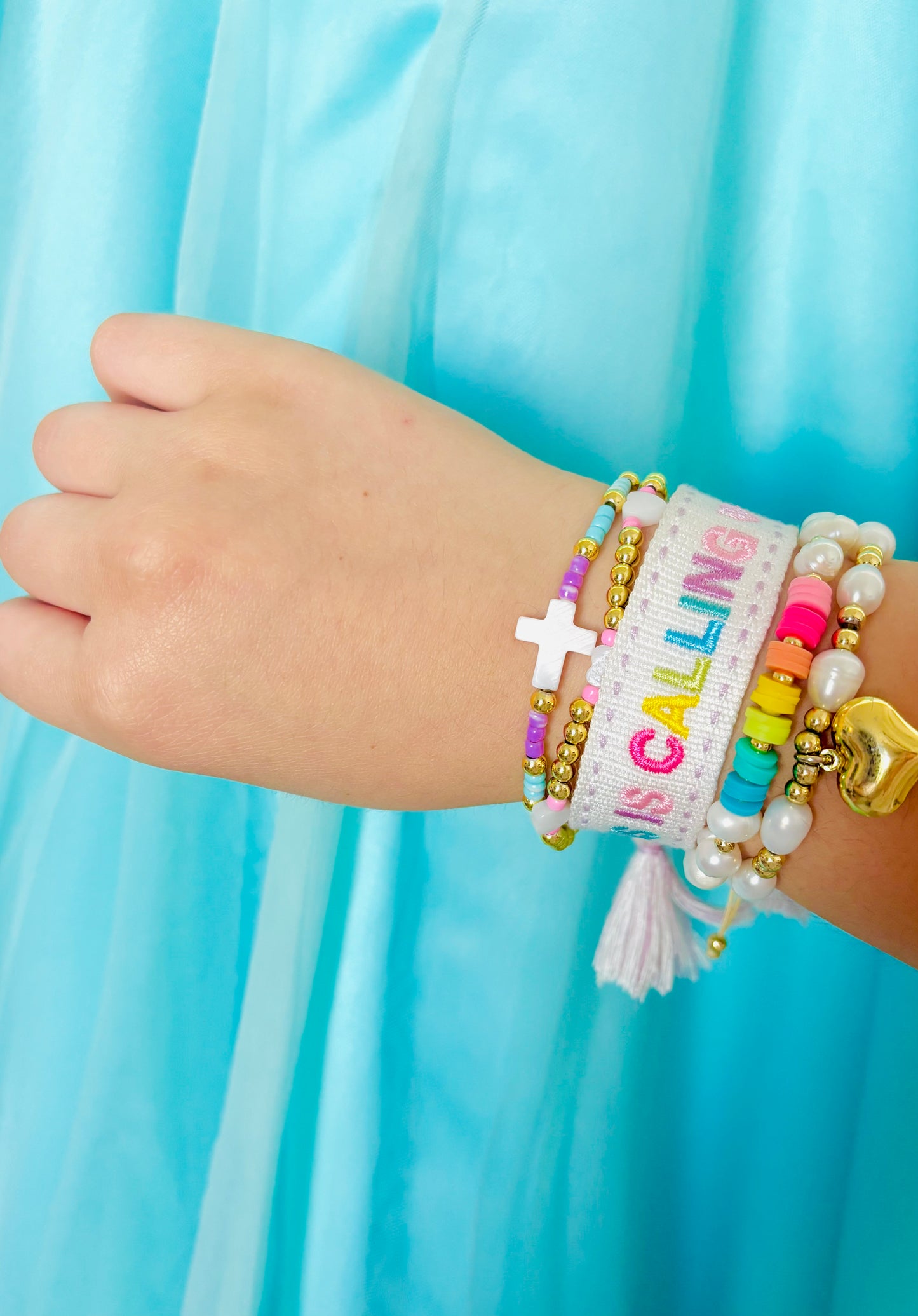 Jesus is Calling, Aubrey, Dahlia, Harmony & Selah Heart Bracelet Bundle | Faith Inspired Adjustable, Gold Filled & Pearl Jewelry Set