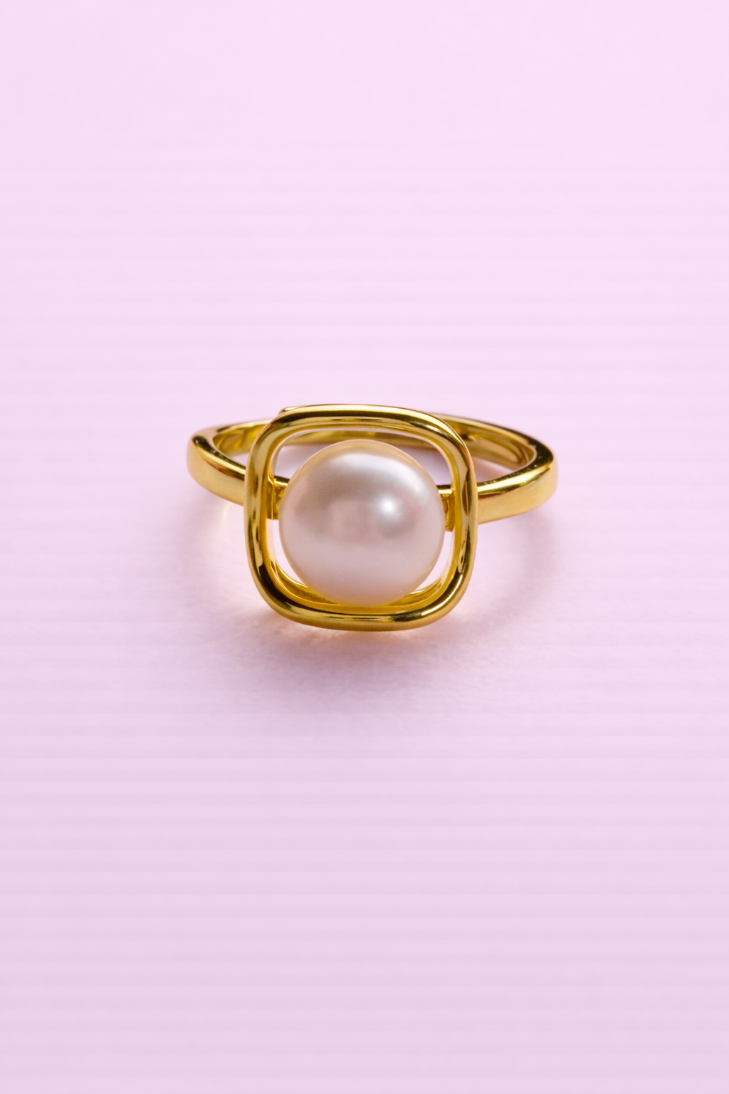 Elvie 18k gold filled square & Real fresh water pearl adjustable ring