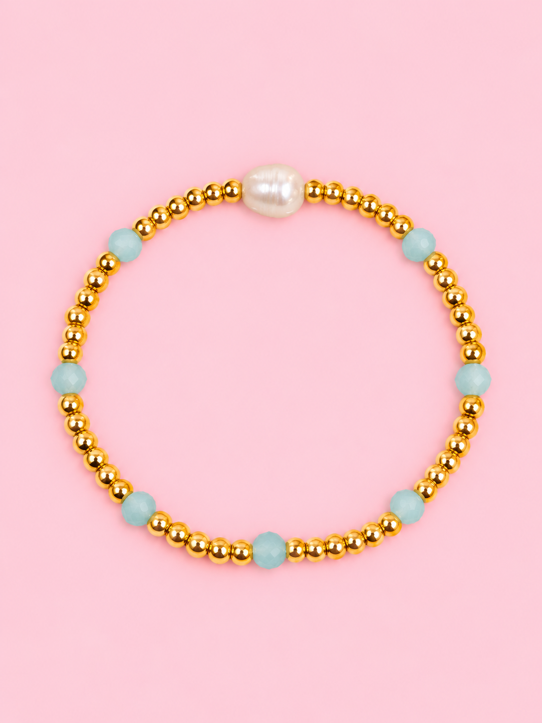 Damaris 18k gold filled, Light blue & Real fresh water pearl Bracelet