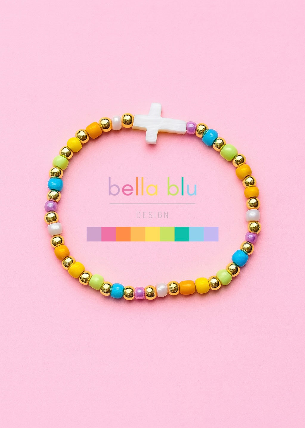 Noriella gold filled seed bead mother of pearl cross bracelet