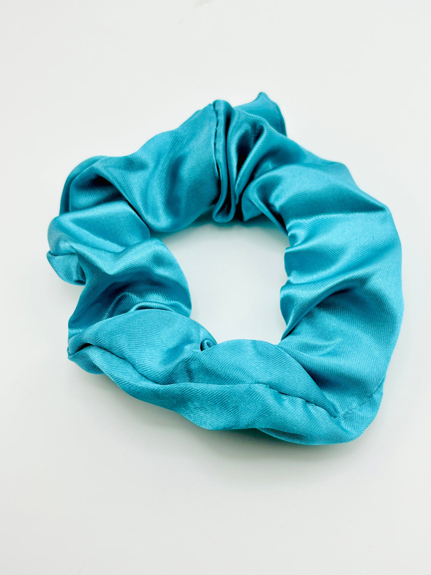 Turquoise blue charmeuse scrunchies