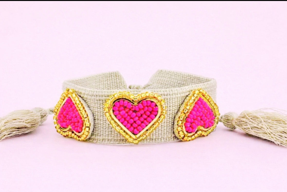Kesha magenta beaded heart adjustable bracelet