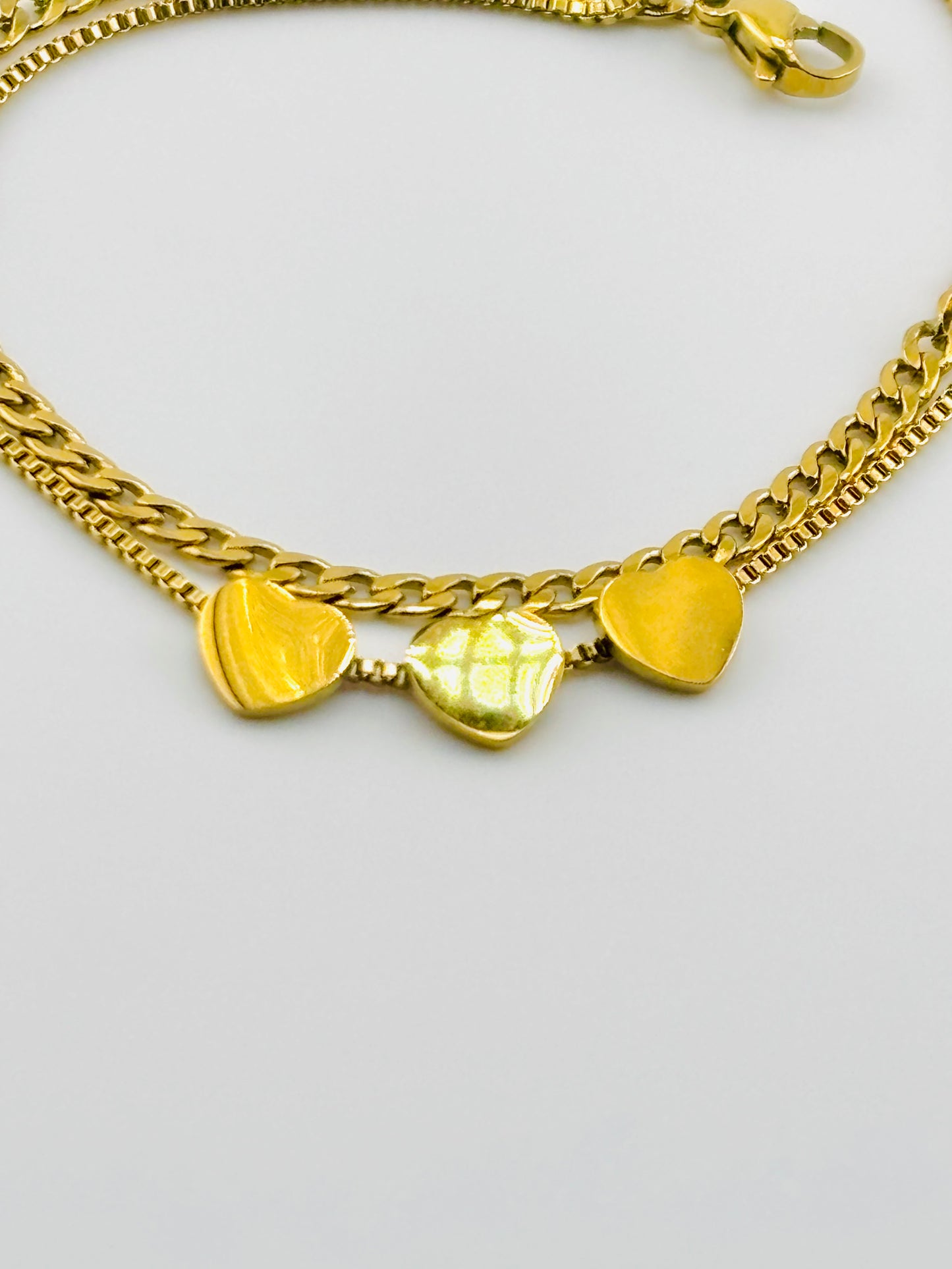 Anklet, stainless steel double strand hearts
