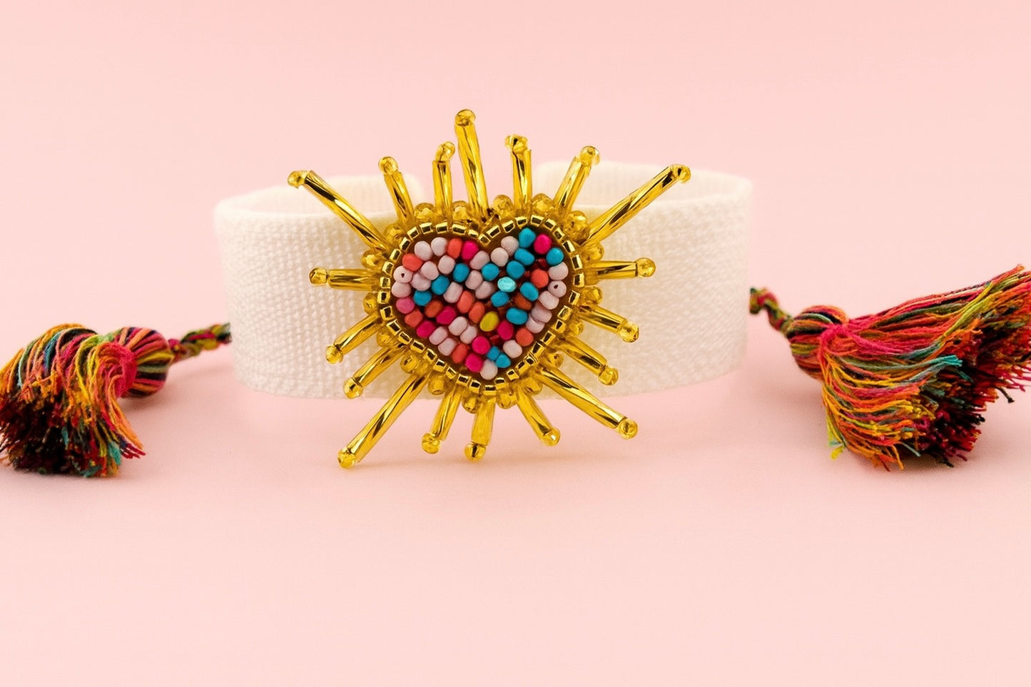 Salma colorful heart beaded adjustable woven bracelet