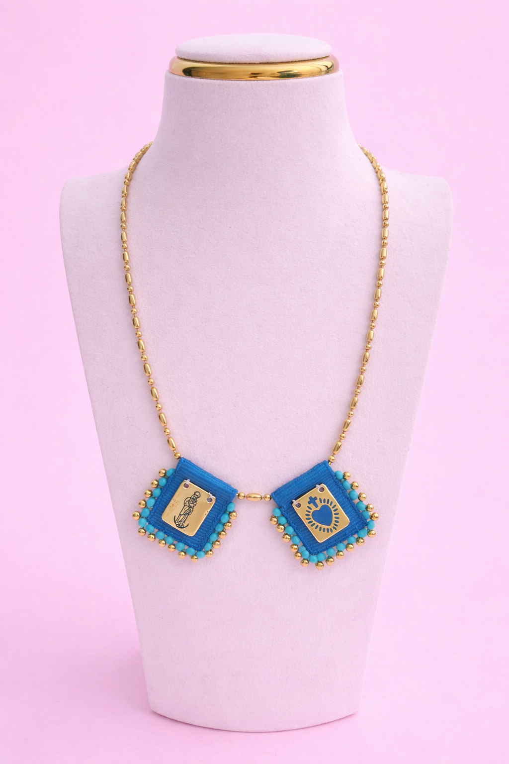 Escapulario blue 18k gold filled adjustable necklace