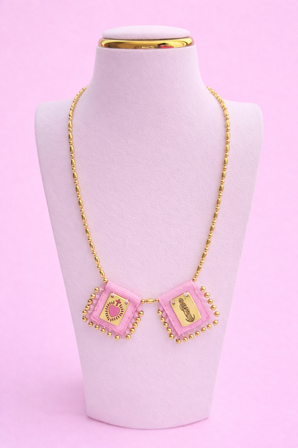 Escapulario light pink 18k gold filled adjustable necklace