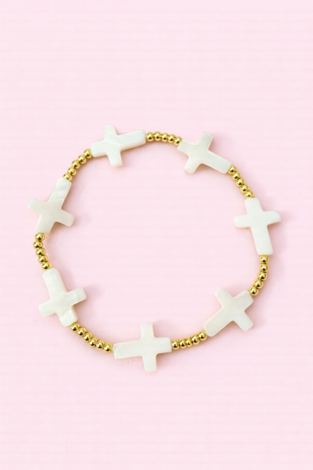 Adelina 18k gold filled and mother of pearl cross bracelet