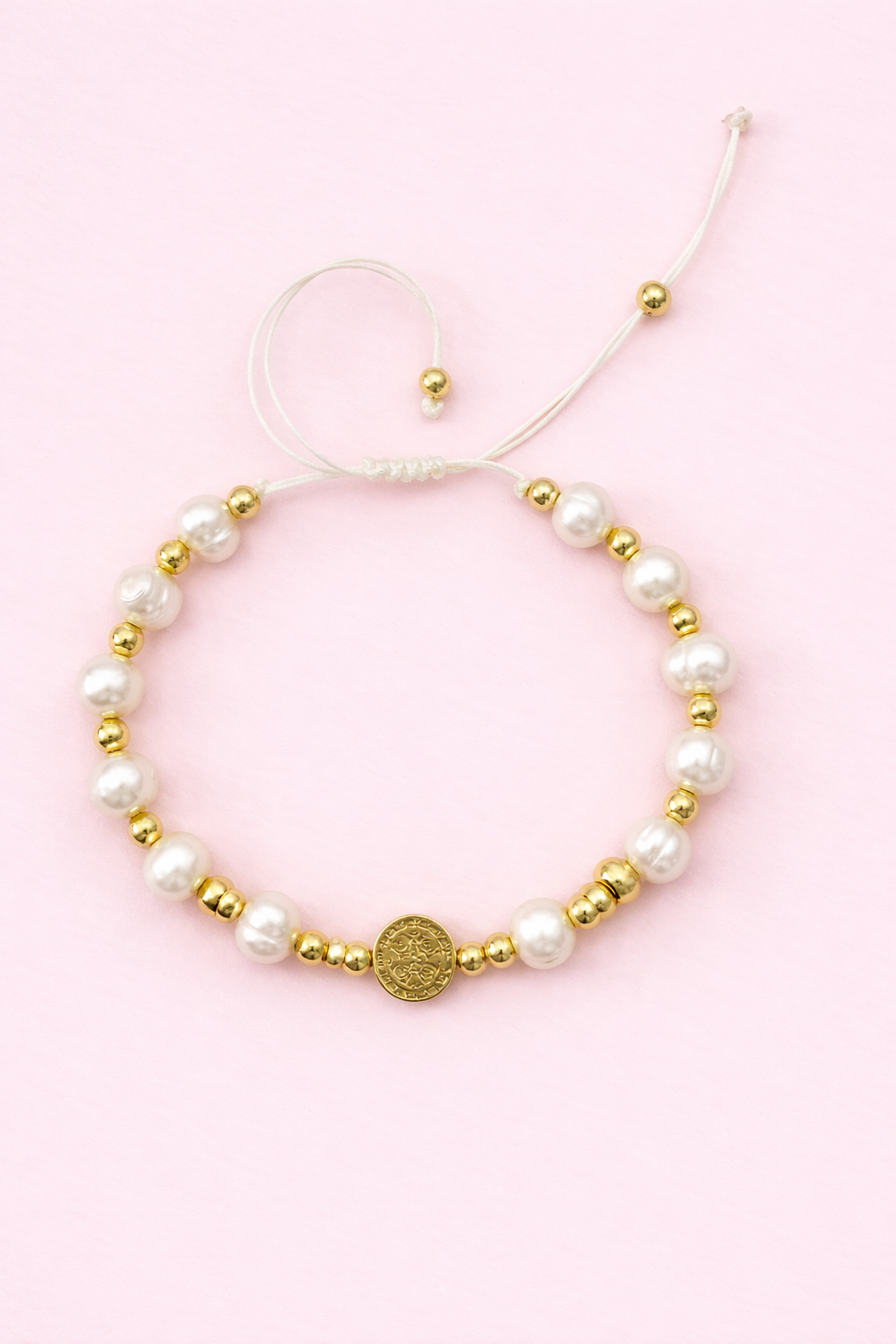 Becky 18k gold filled & Real fresh water pearl St.Benedict adjustable bracelet