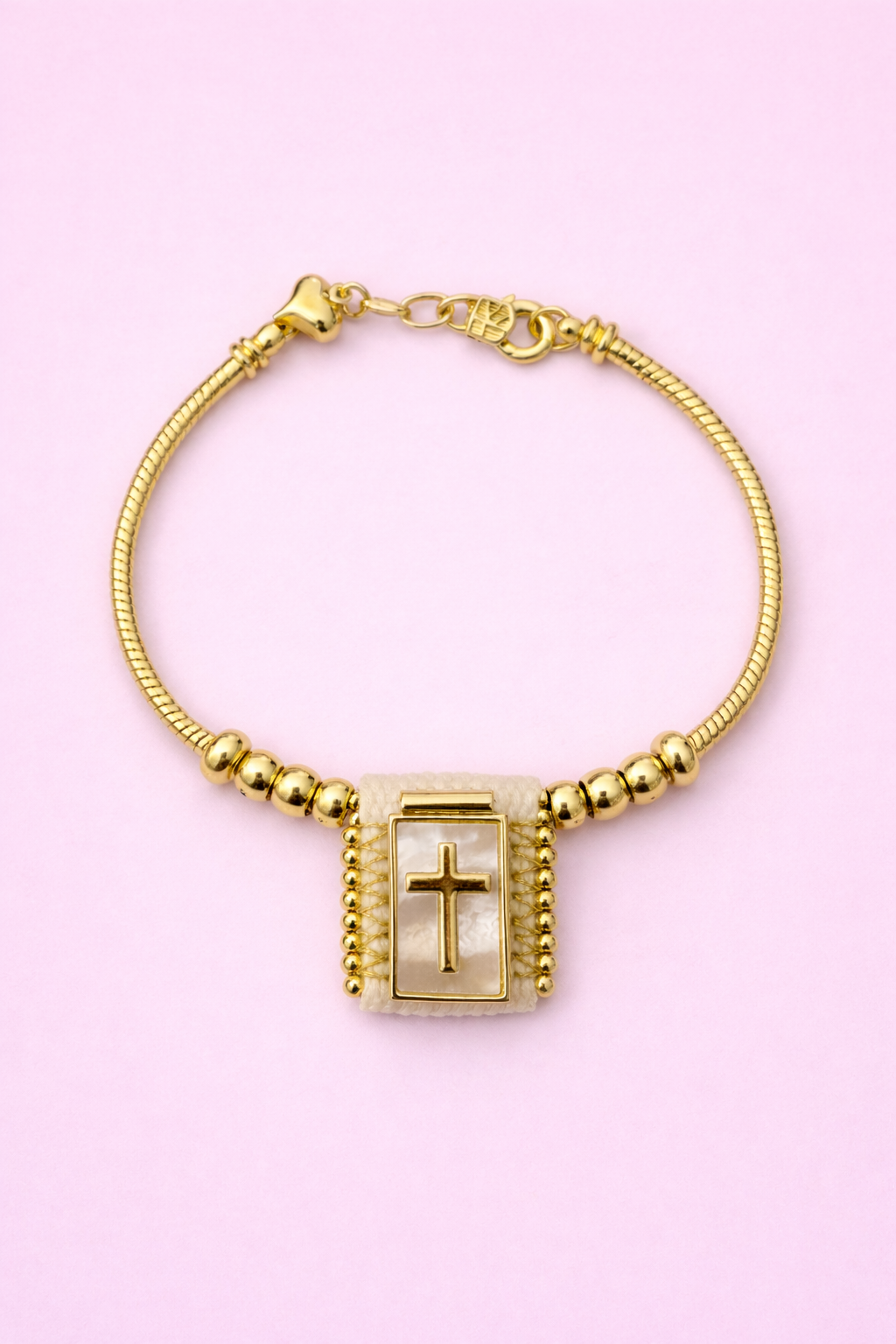 Heidi 18k gold filled cross Adjustable mother of pearl bracelet