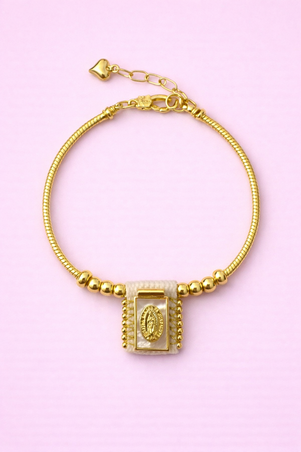 Heidi 18k gold filled Virgin of Guadalupe adjustable mother of pearl bracelet
