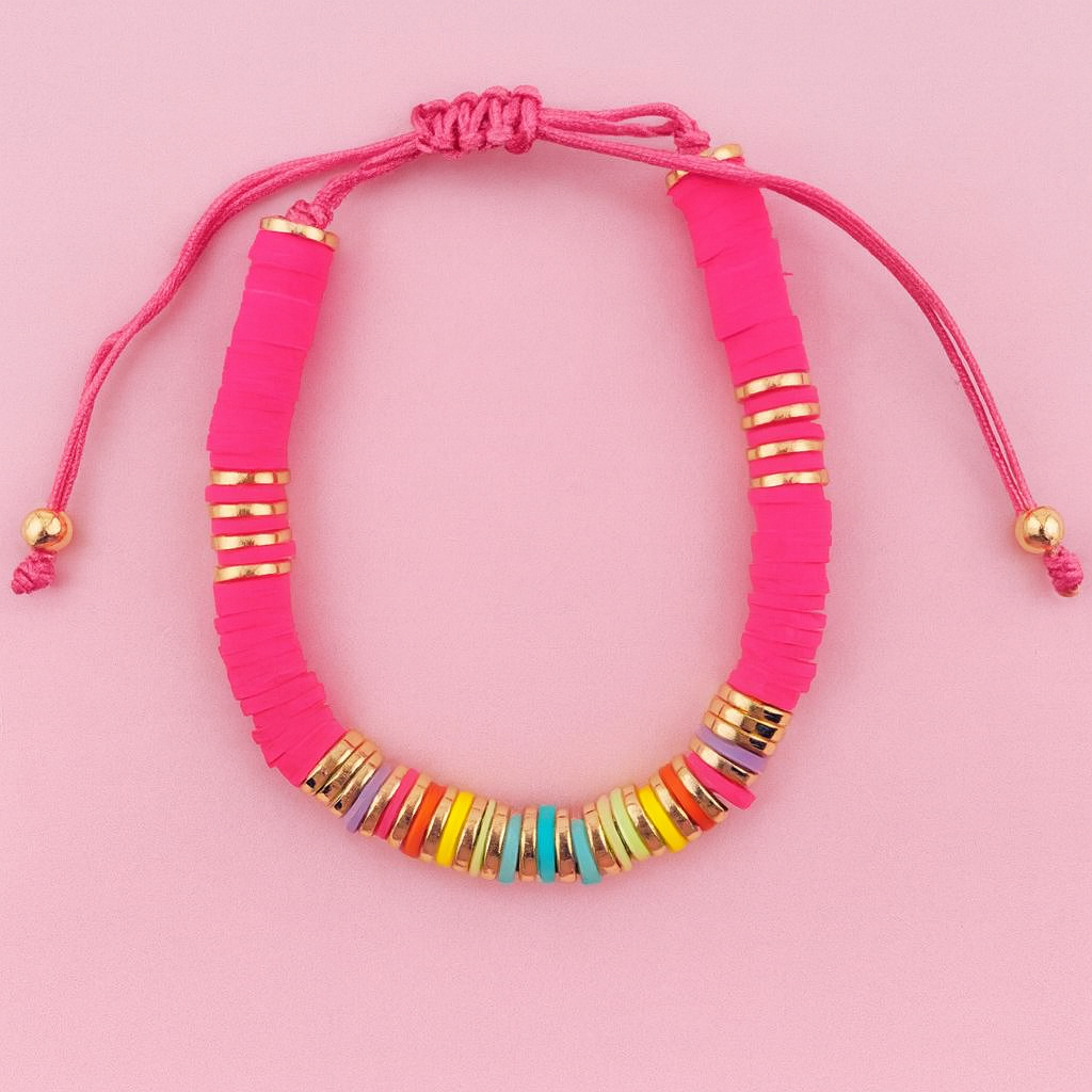 Maya pink bracelet in clay beads and gold filled