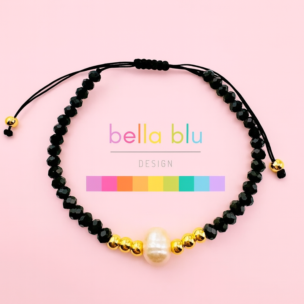 Clara black beaded 18k gold filled bracelet