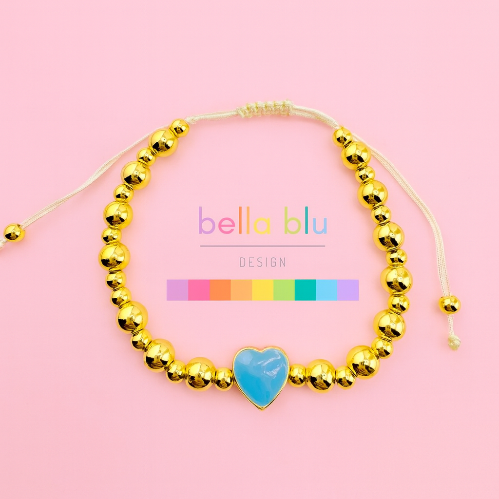 Samantha 18k gold filled bracelet with a blue enamel heart