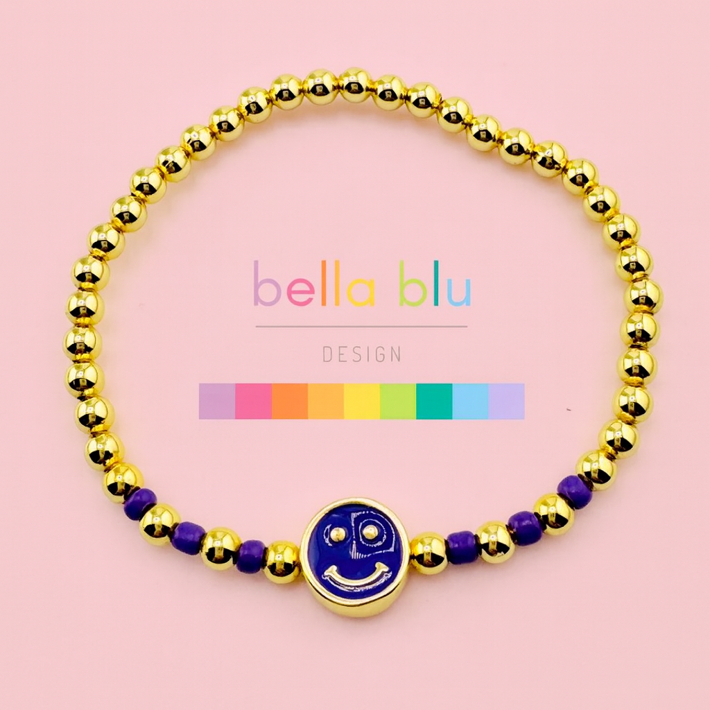 Cora purple happy face and gold filled bracelet