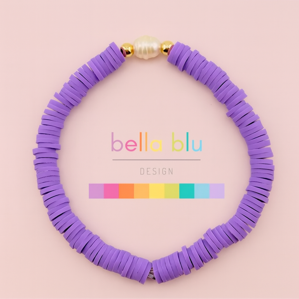 Vanessa purple clay beaded fresh water pearl and 18k gold filled bracelet