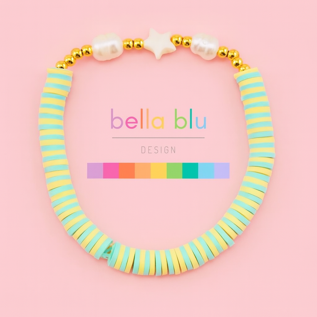 Vanessa 18k gold filled with fresh water pearls mint and yellow beads