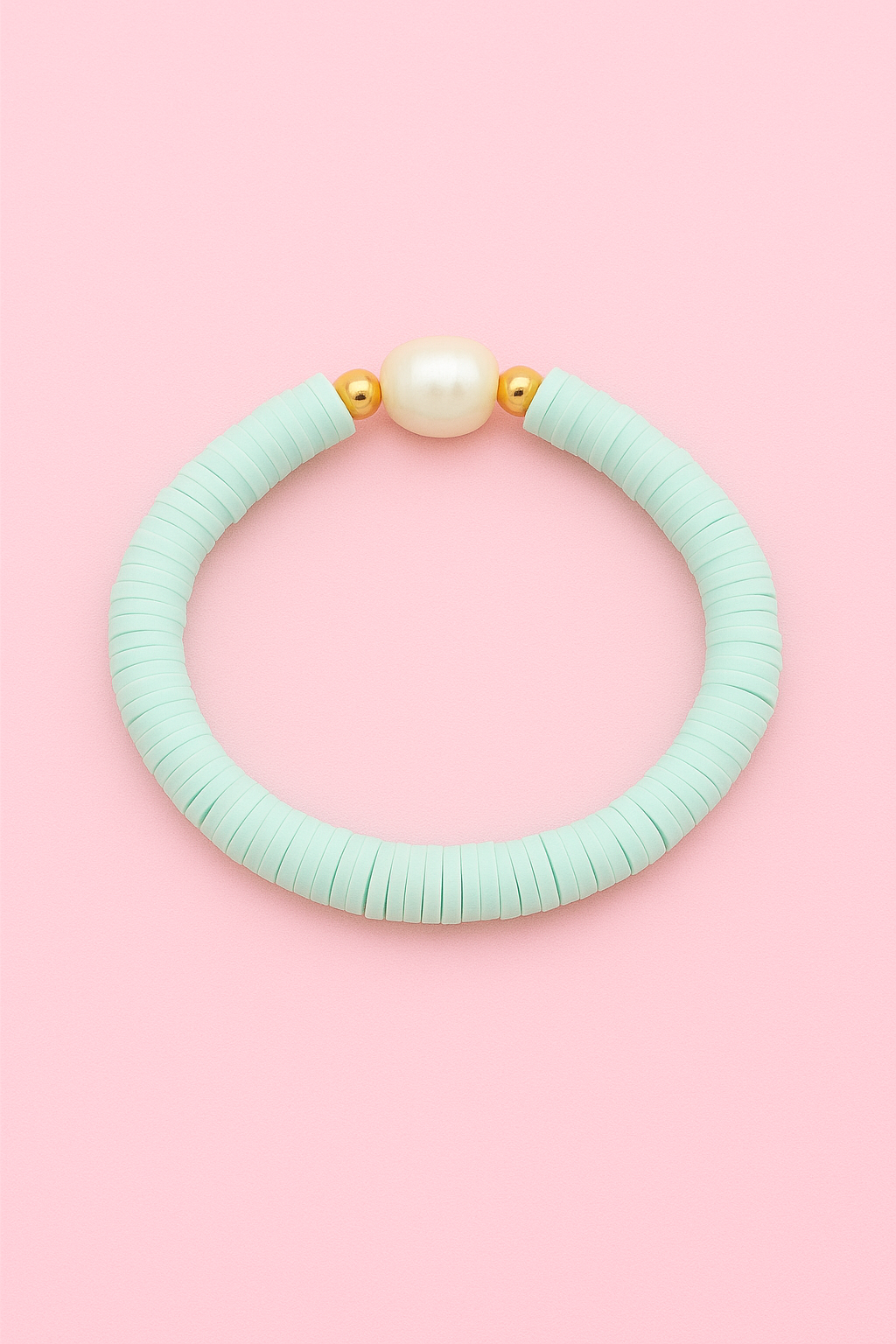 Vanessa mint green clay beaded fresh water pearl and 18k gold filled bracelet