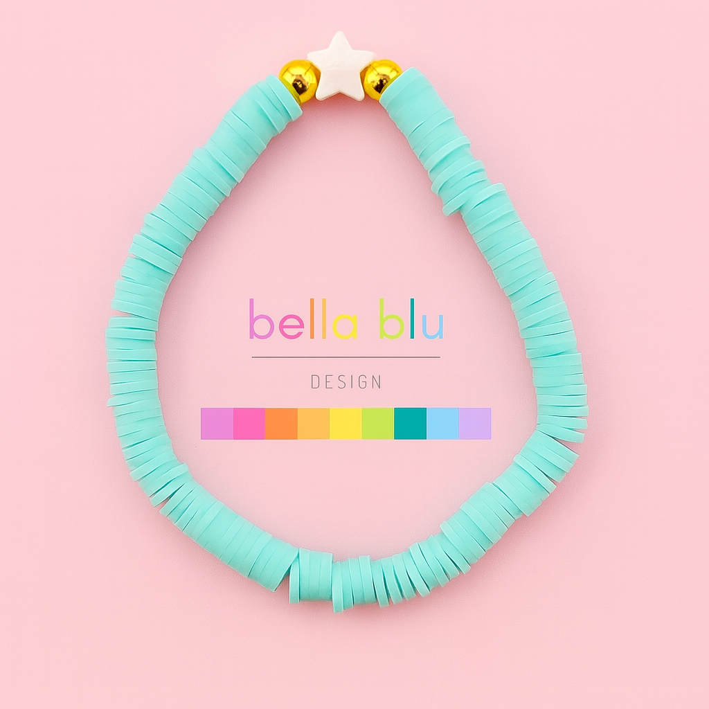 Vanessa light blue clay beaded mother of pearl and 18k gold filled bracelet