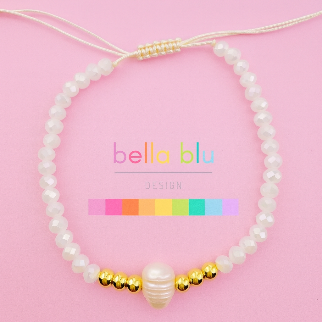 Josie white iridescent beads in 18k gold filled and fresh water pearl bracelet