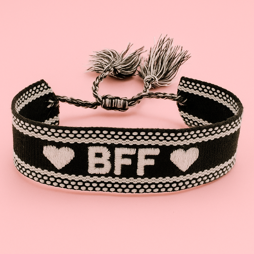 Black and white BFF woven bracelet