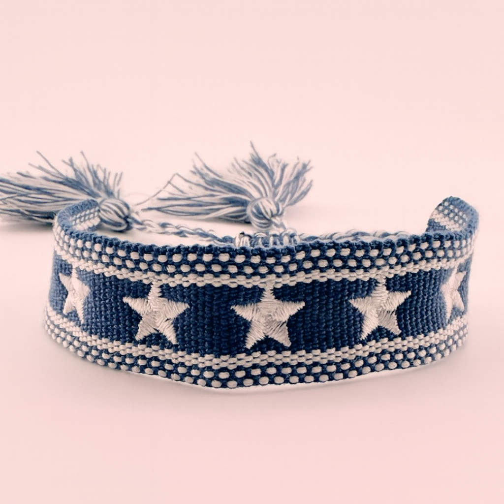 Blue and white star woven bracelet