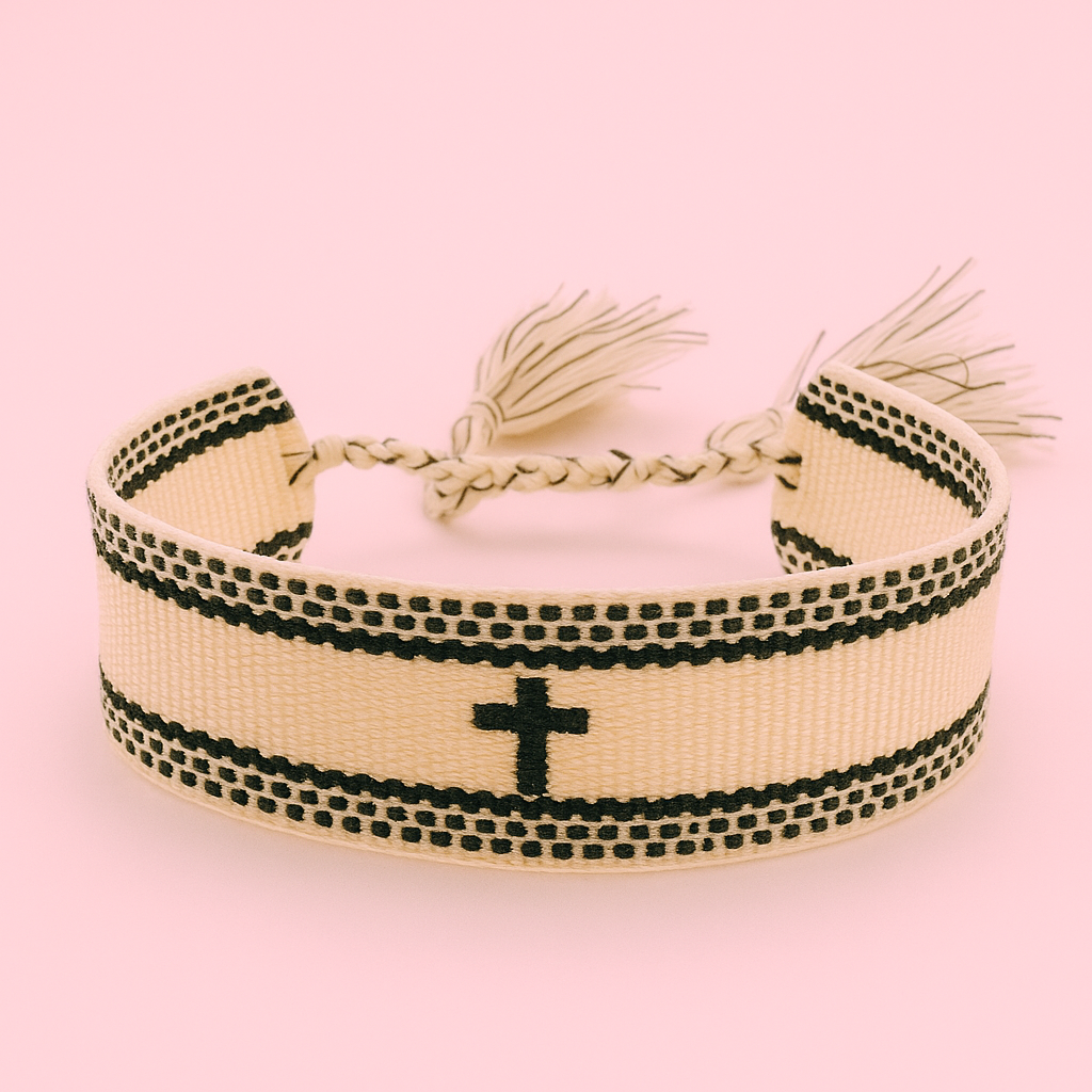 Black and cream cross woven bracelet