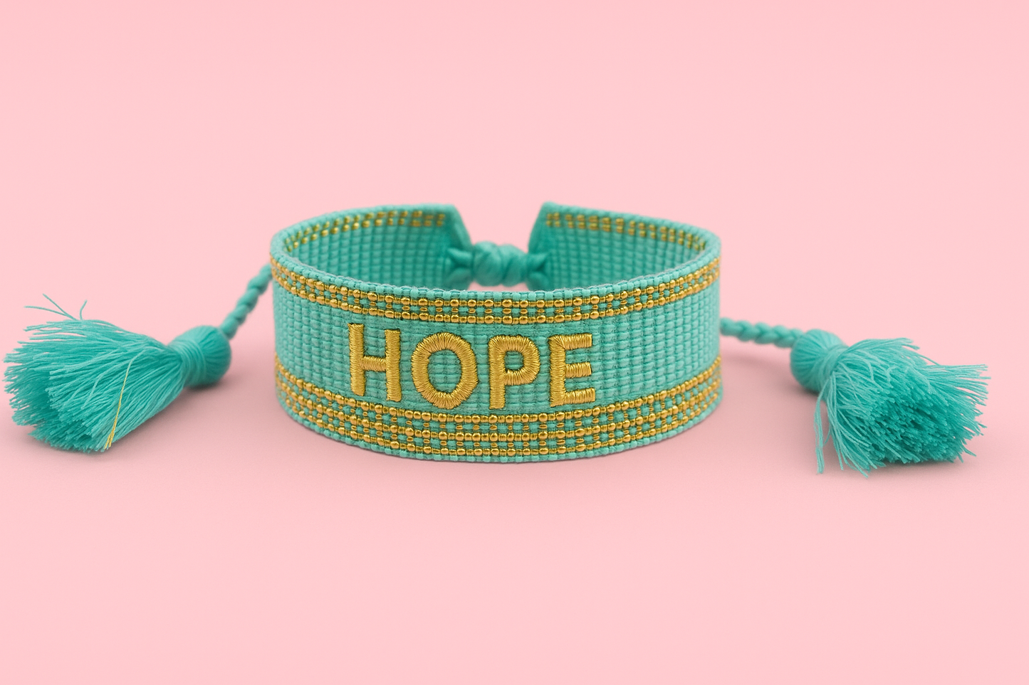 Hope turquoise and gold woven adjustable bracelet