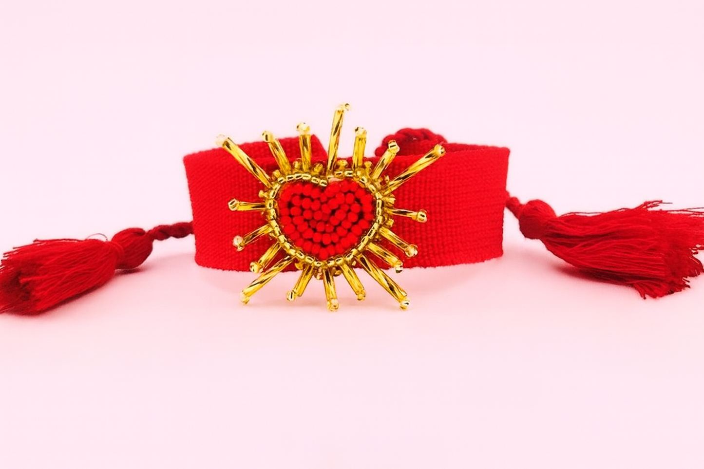 Salma pink heart beaded adjustable woven bracelet