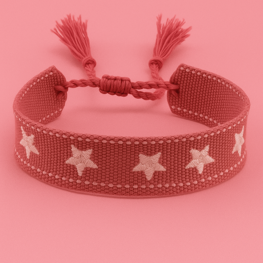 Dusty rose woven bracelet with white stars