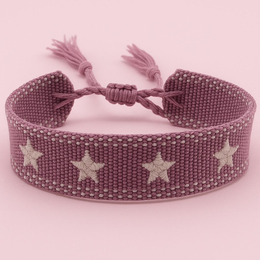 Dusty Mauve purple and white stars woven bracelet