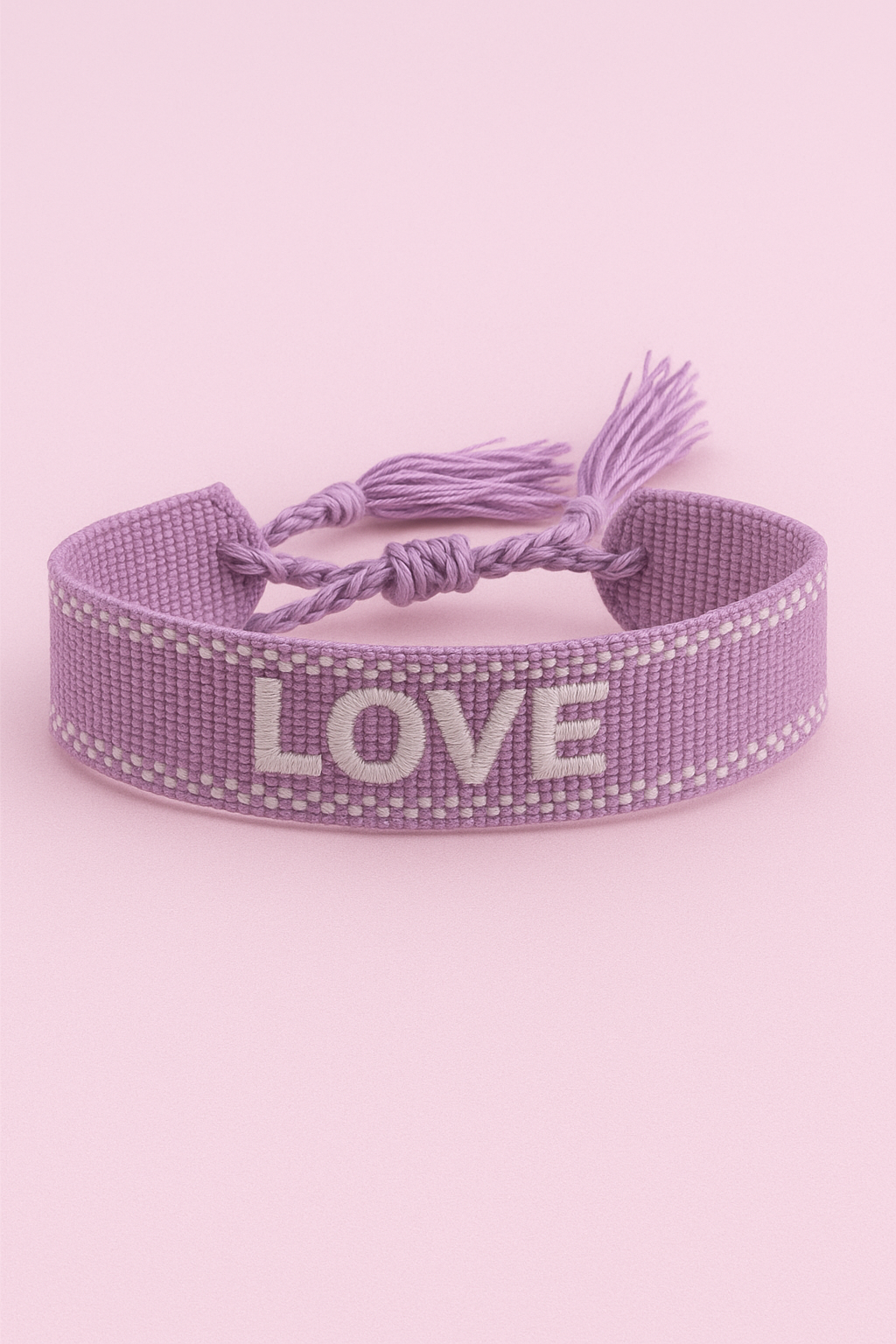 Love purple and white adjustable woven bracelet
