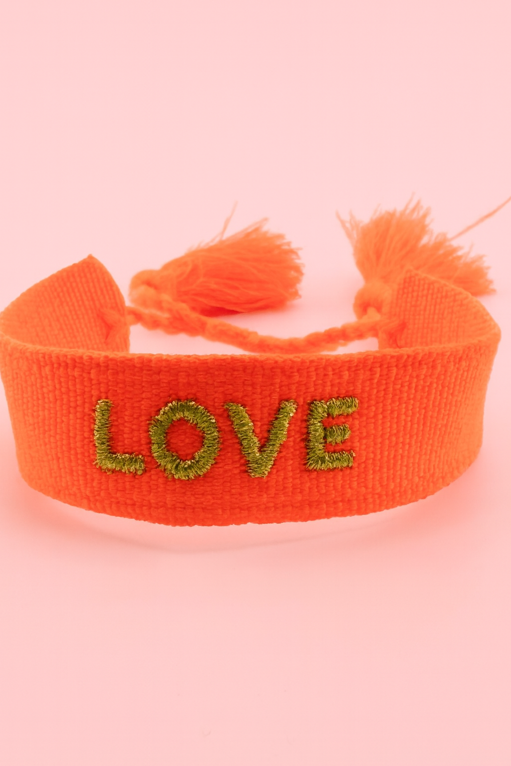 Love gold and neon orange adjustable woven bracelet