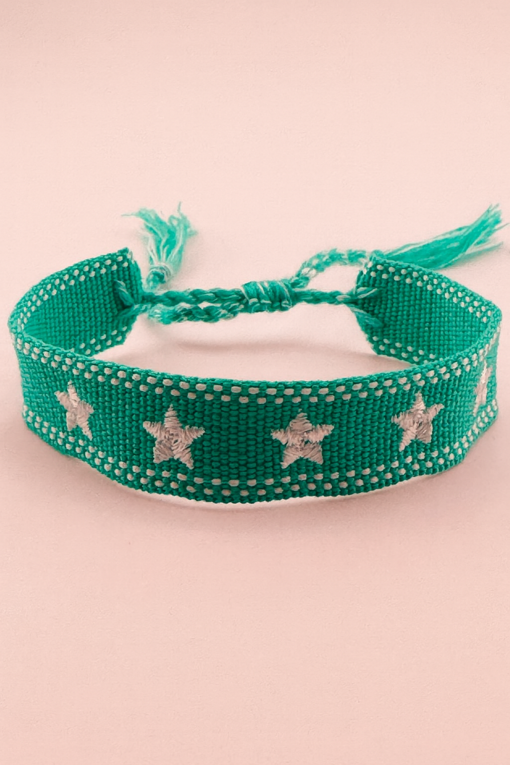 Teal white star adjustable woven bracelet