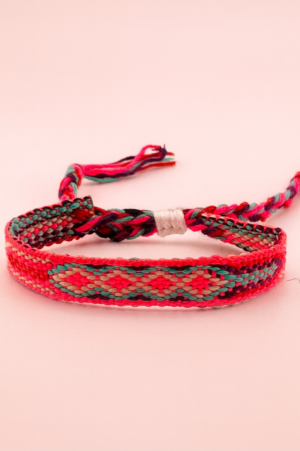 Bassie neon pink & orange adjustable woven bracelet