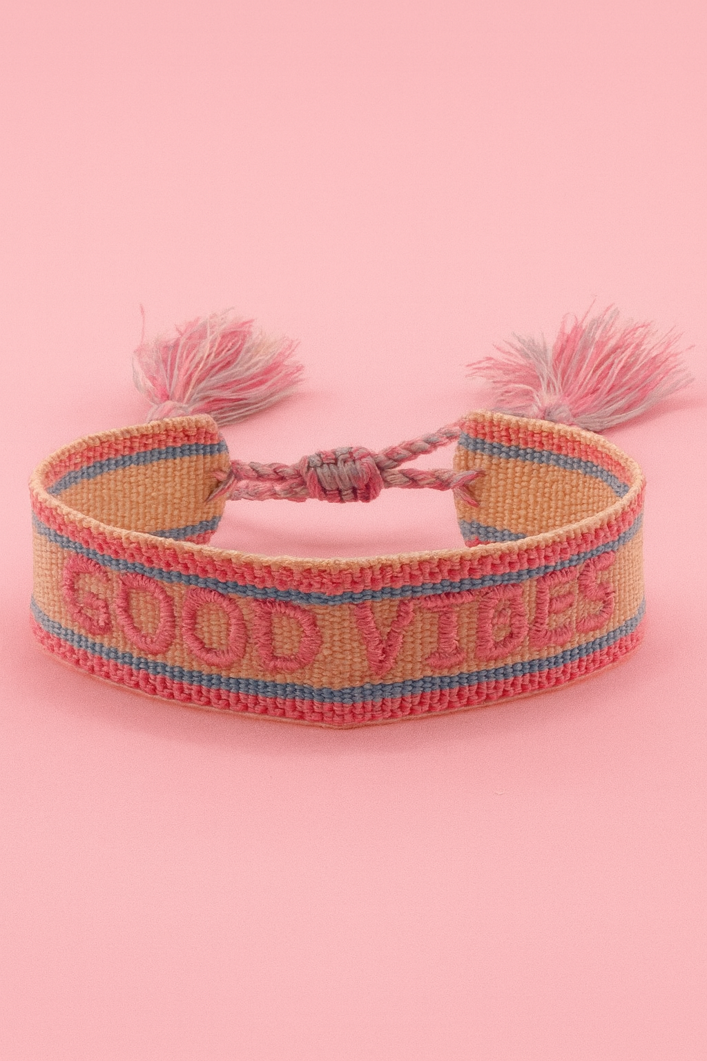 Good vibes pink, blue, & cream adjustable woven bracelet