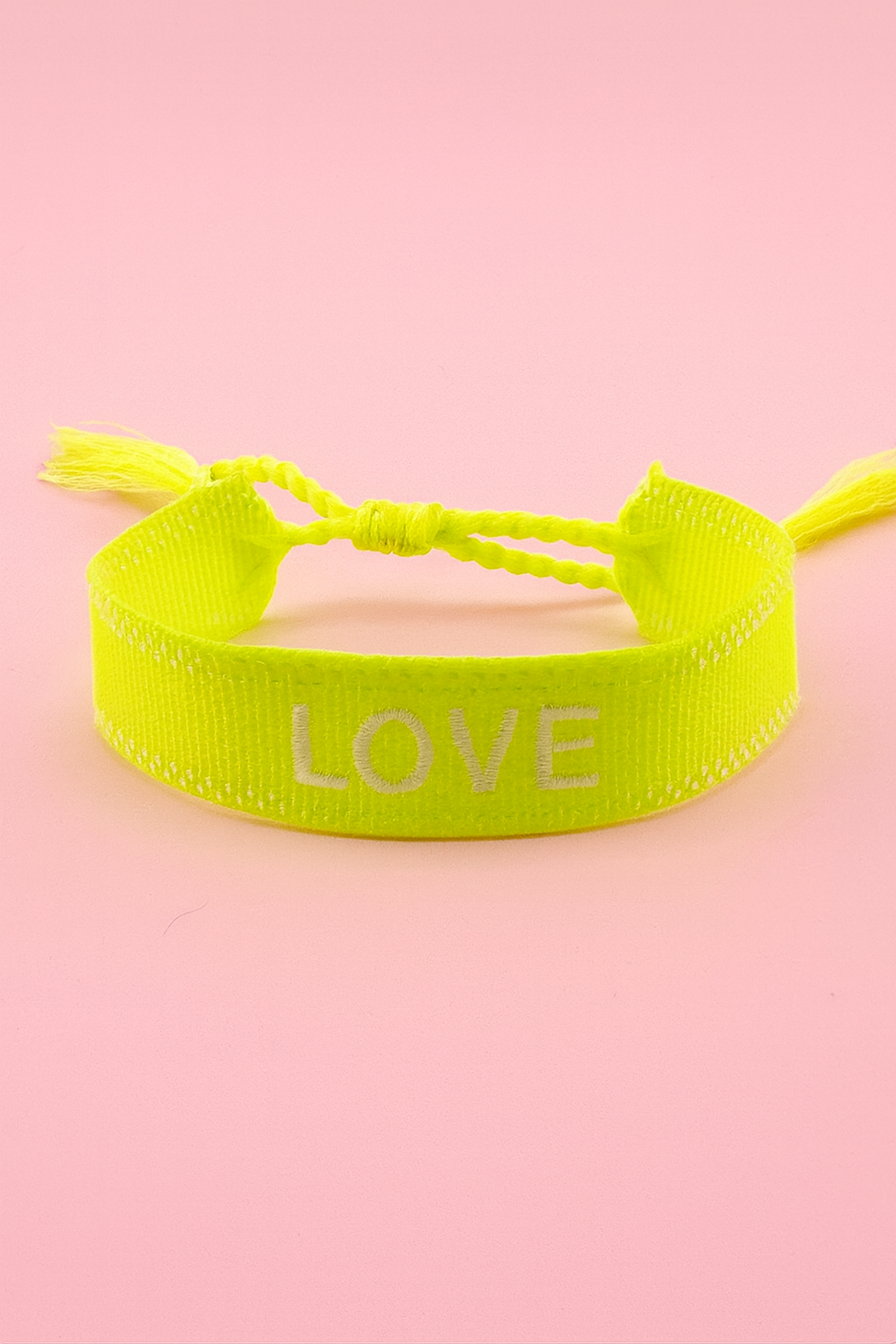 Love Neon yellow adjustable woven bracelet