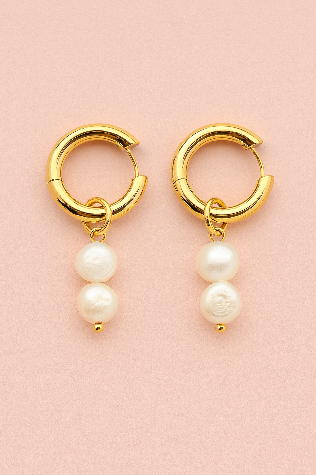 18k Gold hoop pearl earrings