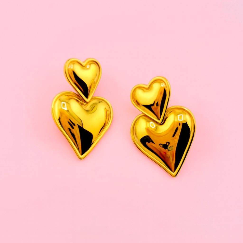 Matilda double heart gold filled earrings