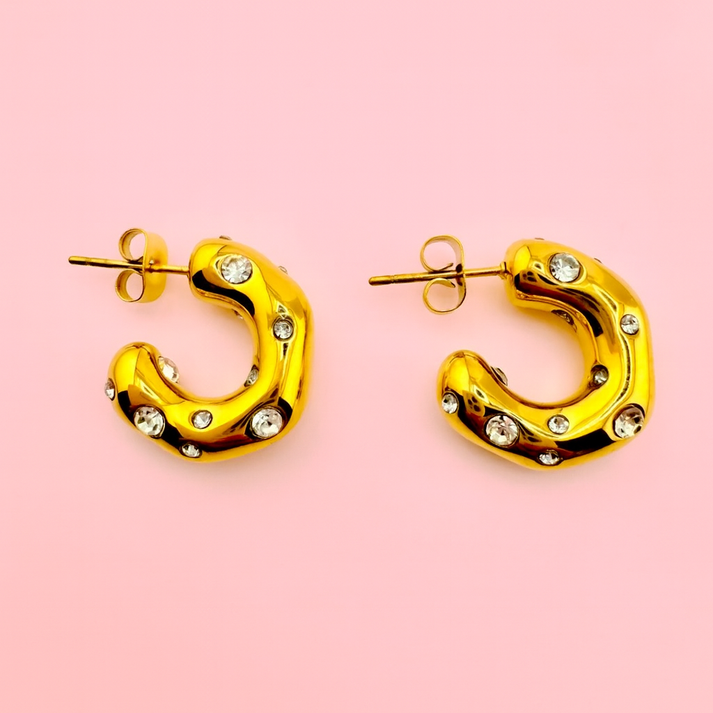 Daisy gold filled earrings with rhinestones