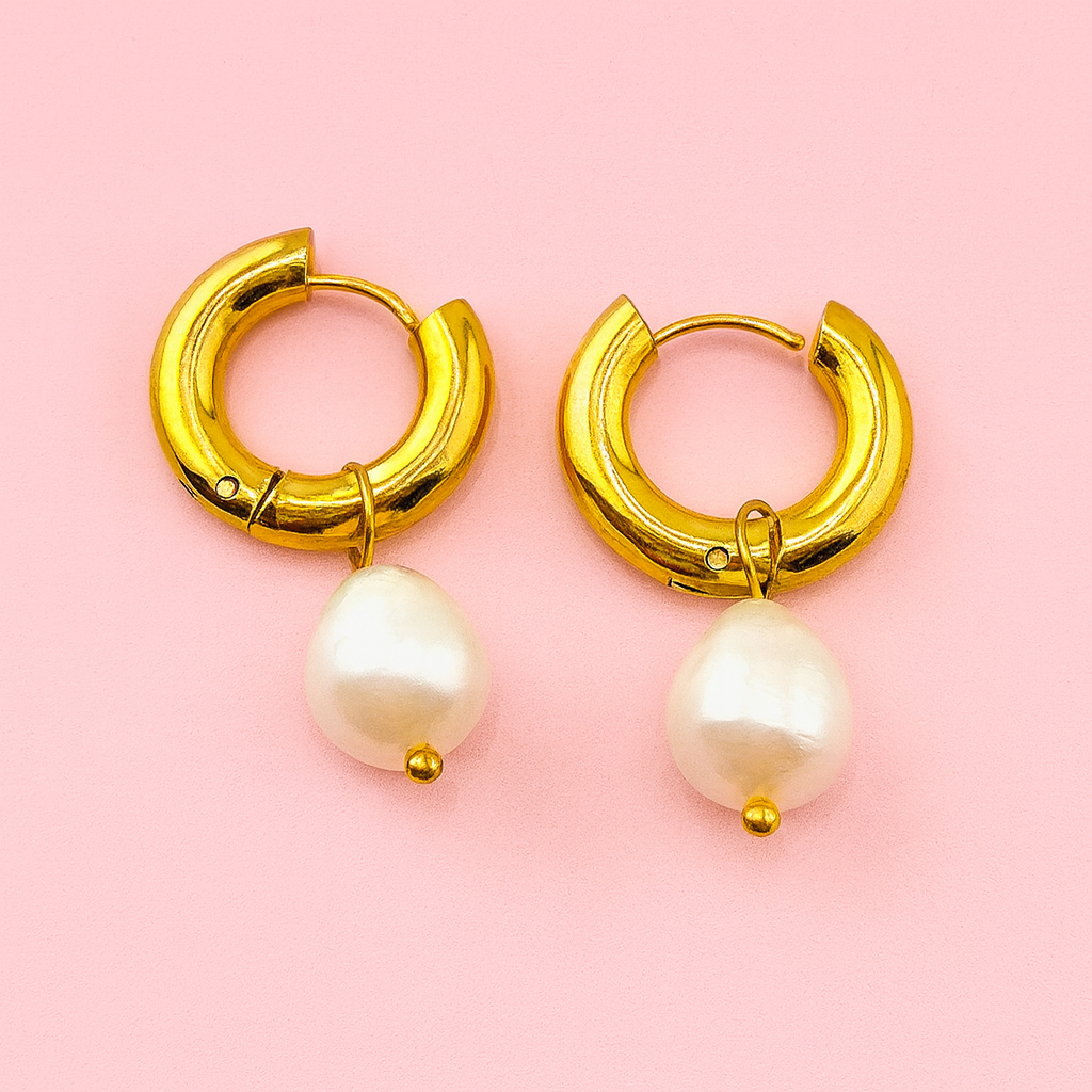 Thick 18k gold filled earrings with pearls
