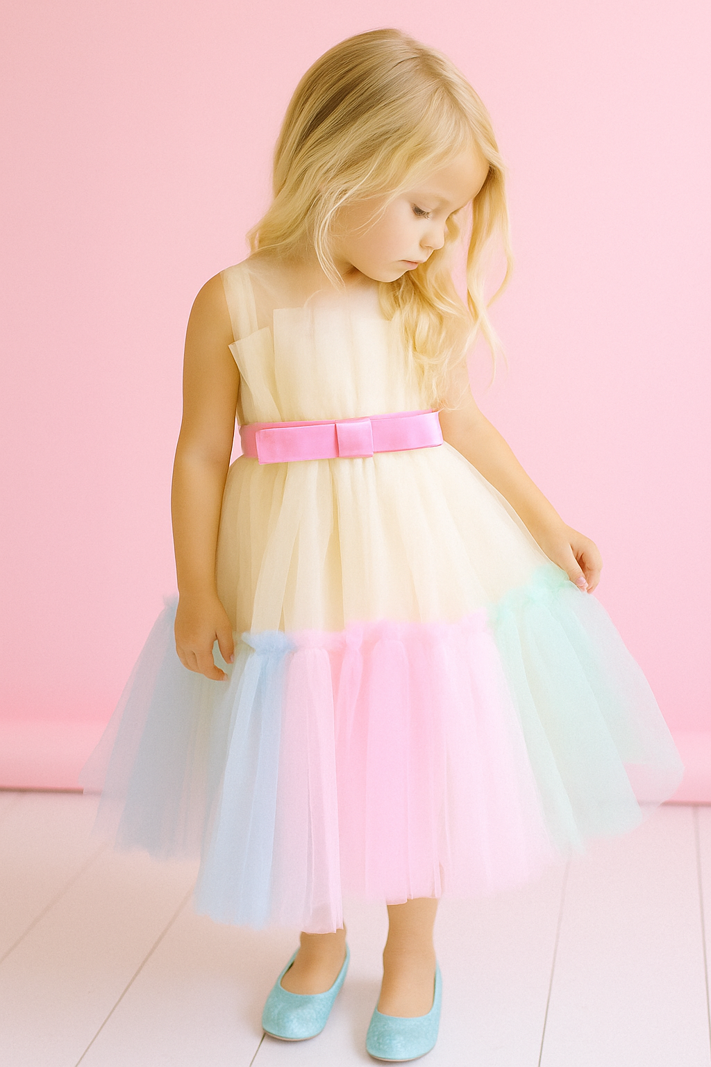 Capri Gorgeous cream tulle Dress with 5 layers of mesh in pastels