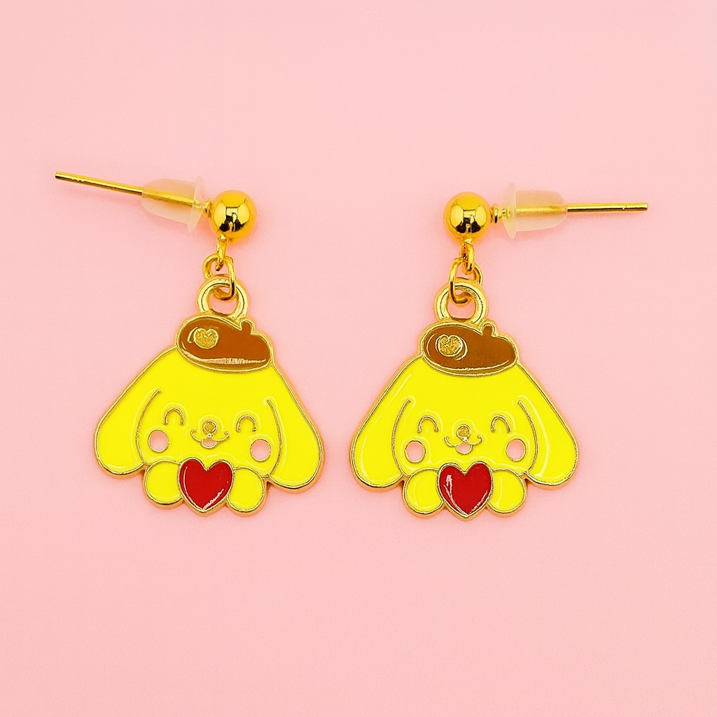 pompurin sanrio stainless steel dangle earrings