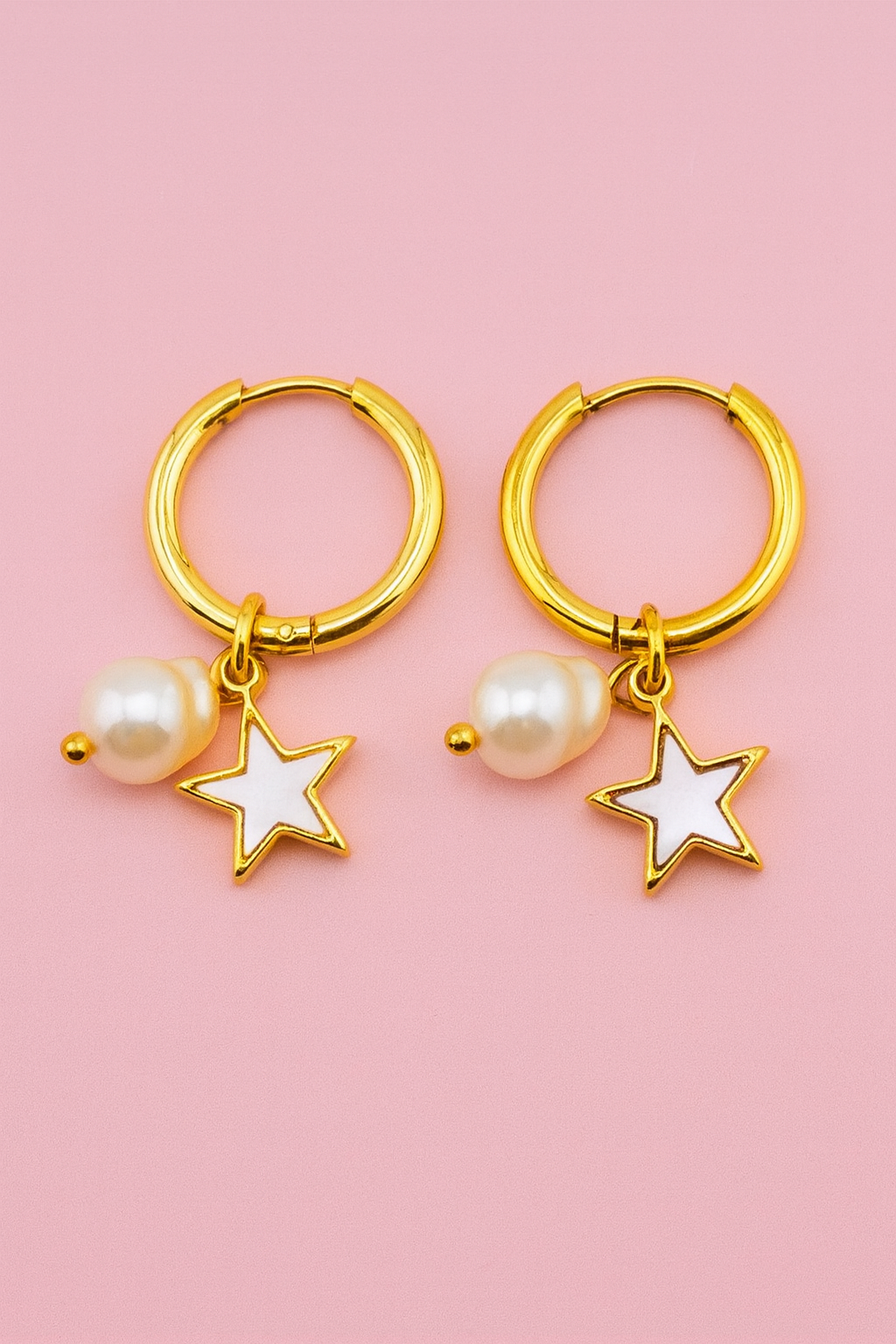 Twinkle twinkle little star dangling 18k gold filled earrings with fresh water pearl