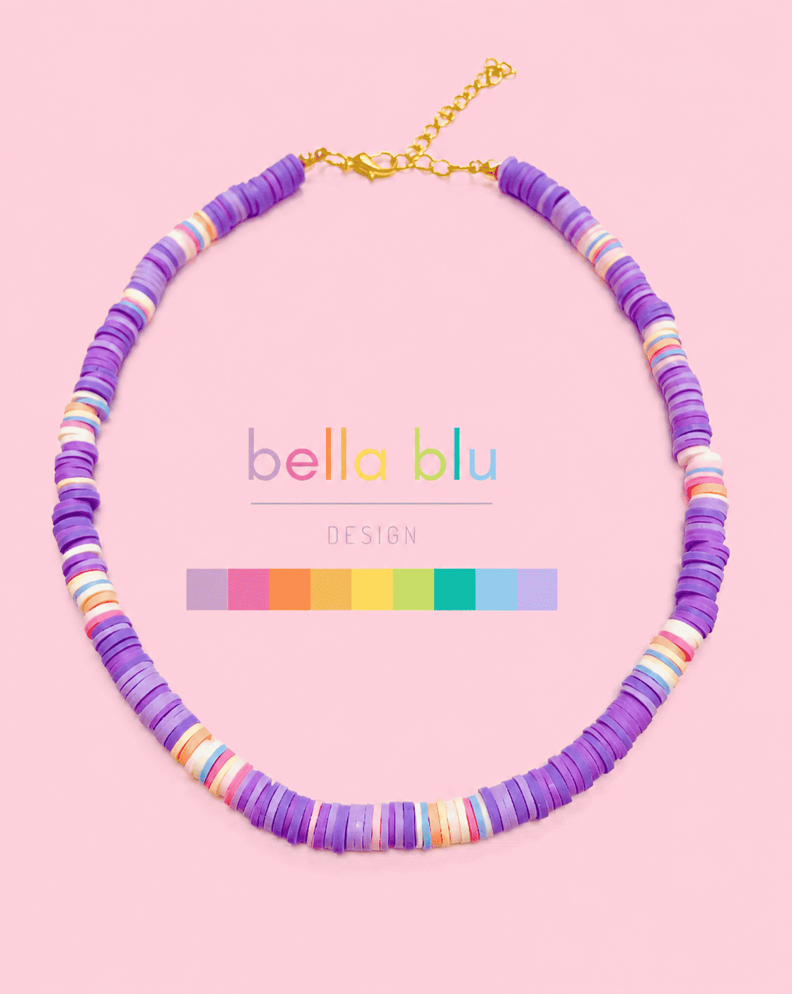 Purple and pastel necklace with 18k gold filled clasp and extender